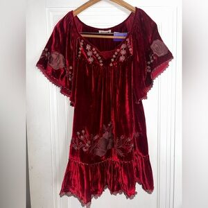 Red Velvet Embroidered Dress